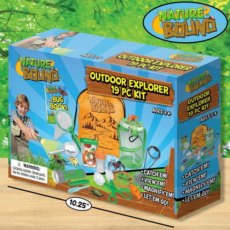 Nature Bound 19 PC Outdoor Explorer Kit & Bug Catcher Set with Flashlight,  Compass, Magnifying Glass, Butterfly Net, and More