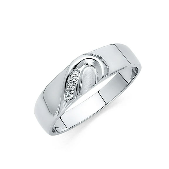Wellingsale Men's Solid 14k White Gold Polished CZ Cubic Zirconia Half Heart Wedding Band - Size 8