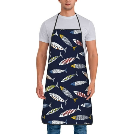 

Matuu Sardine for Cooking Apron for Men and Women Adjustable Strap and Waist Ties for Baking Cooking Gardening