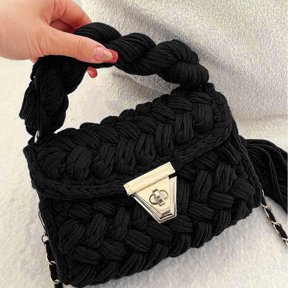 Fashion Colorful Crochet Women Handbag Tassel Thick Rope Woven Shoulder Bags= C9O7