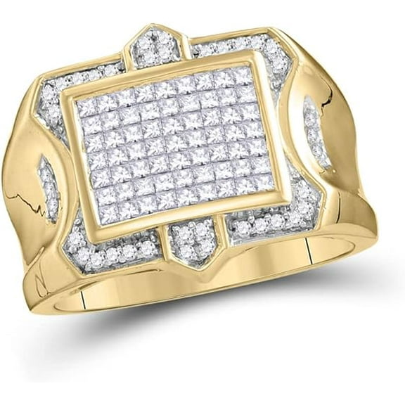 beryl_creation 1.35 Ct Princess Cut White Diamond Engagement Wedding Cluster Pinky Ring For Men's 14K Yellow Gold Plated 925 Sterling Silver -9