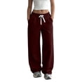 thumbnail image 2 of Women's Drawstring Sweatpants Baeitkot Women's Fashion Casual Solid Color Drawstring Sweatpants with Pockets Wine M, 2 of 8