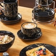 thumbnail image 2 of Vancasso 8 oz Coffee Mug Sets of 6, Stackable Espresso Cups with Saucers & Stand, Ceramic Cappuccino Cups for Espresso, Tea, Black, 2 of 10