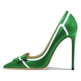 thumbnail image 2 of FSJ Women High Heel Pumps Stripes Bowtie Pointed Toe Elegant Stiletto Slip On Dress Shoes Size 8 Green, 2 of 5