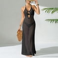 thumbnail image 4 of Halter Swimsuit Cover Ups for Women Crochet Knit Hollow Out Sleeveless Long Maxi Sundresses, 4 of 7