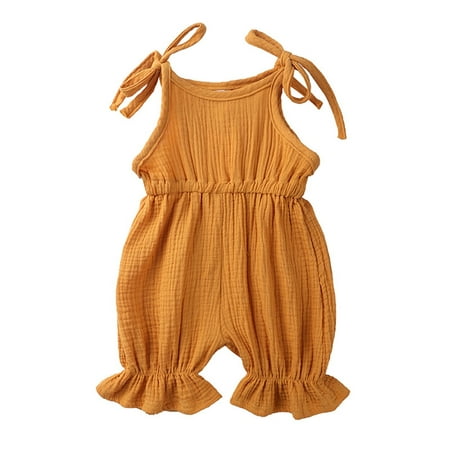 

Toddler Girls Bodysuits Summer 1 Piece Outfit Baby Girls Boys Cotton Linen Romper Jumpsuit Sleeveless Halter Solid Playsuit Pants Clothes For 0-6 Months
