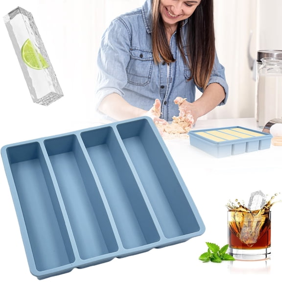 Blue Silicone Butter Mold Ice Cube Tray, 1 Pack Long Strip Non-Stick Silicone Mold for Butter, Chocolate, Jelly, Candy, Baking, DIY Kitchen Tools for Home, Bakery, and Gifts