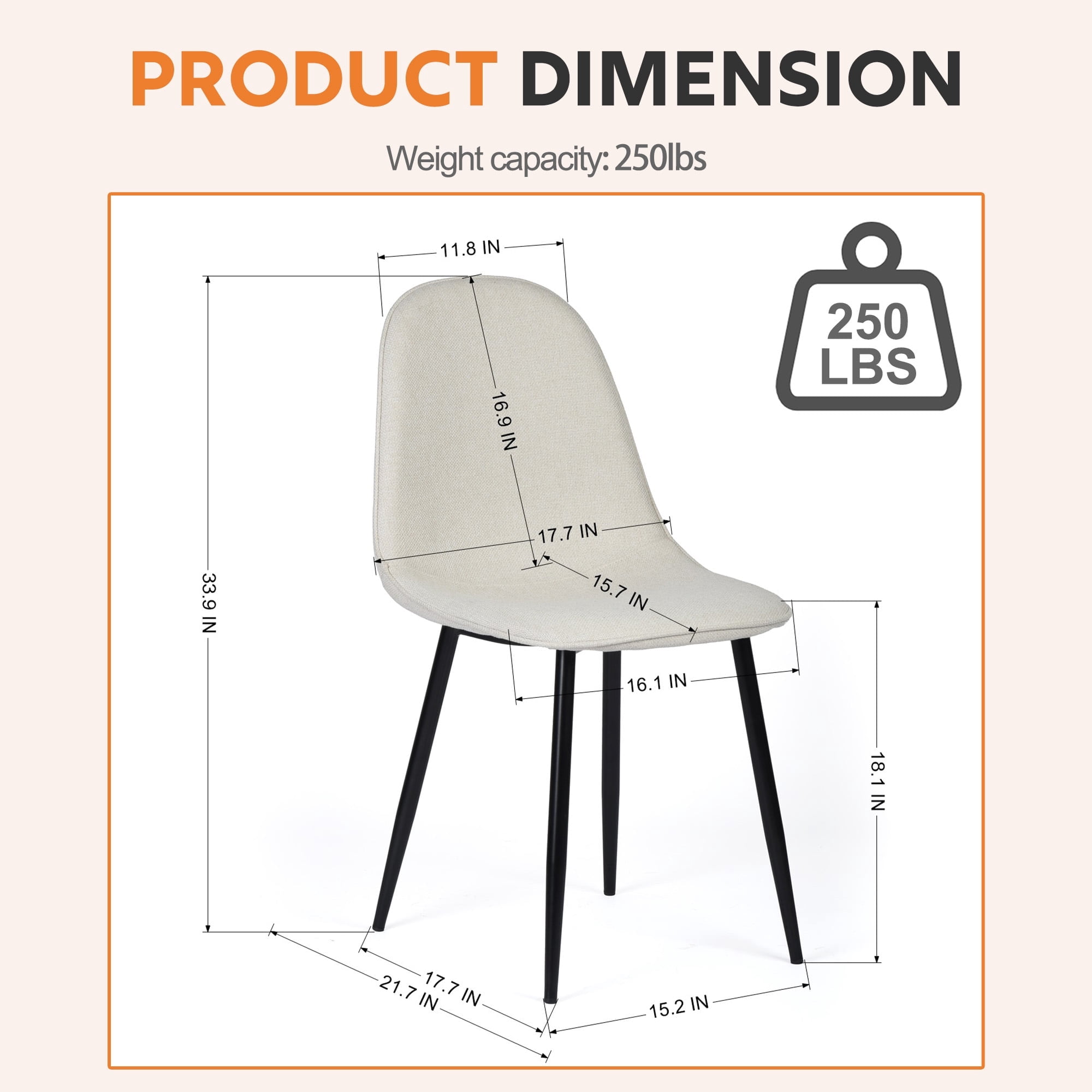 Homy Casa Dining Chairs Set of 4, Upholstered Side Chairs Indoor/Outdoor Use, Beige