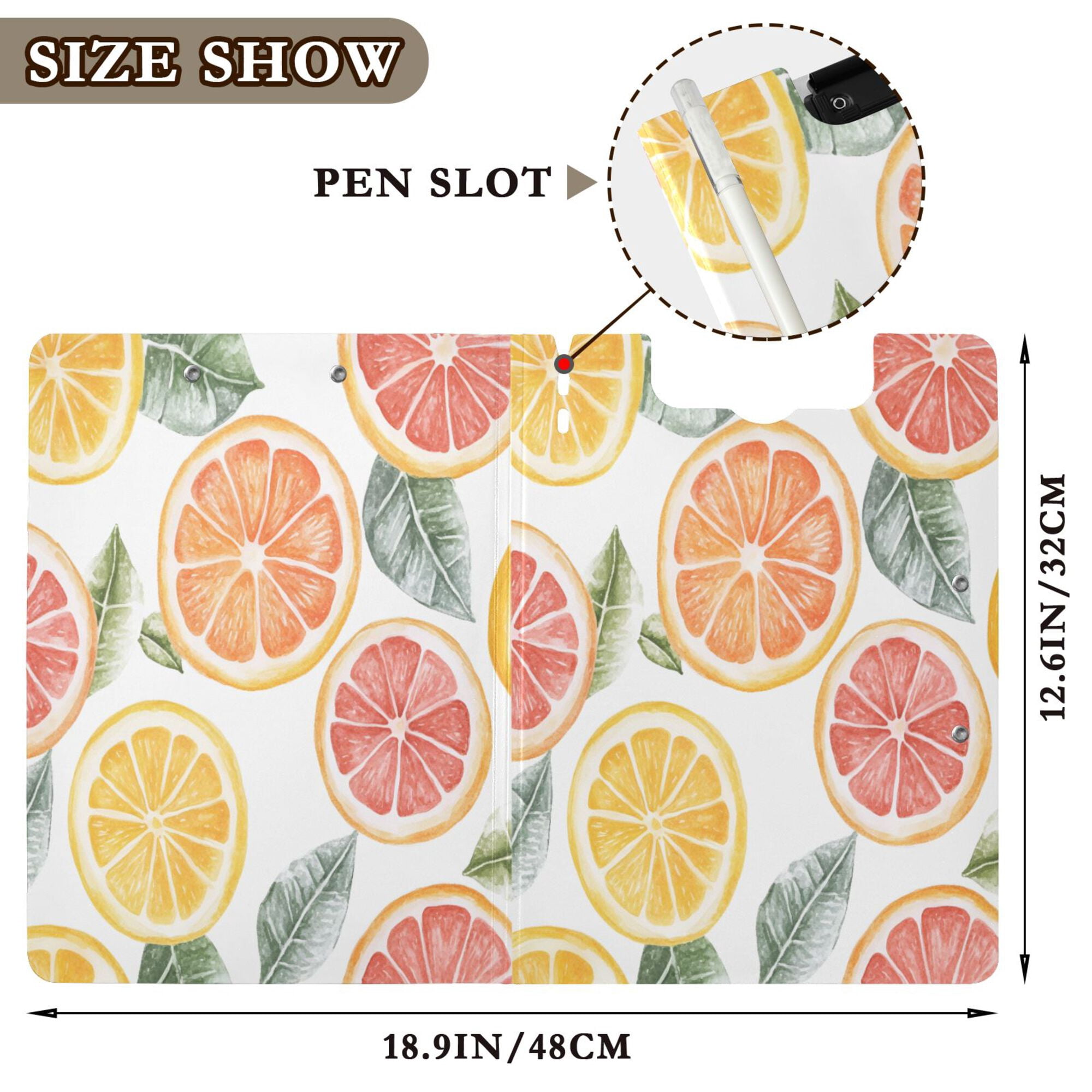 FORMRS A4 Clipboard Folder with Pen Holder Horizontal Foldable School Office Binder, Candy Grapefruit Slices