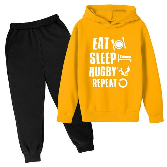 Ensemble à Thème Sportif pour Enfants, Ensemble de Survêtement de Rugby avec Chandail à Capuchon et Pantalon, Style Rétro, Tenue de Jogging pour Garçons et Filles
