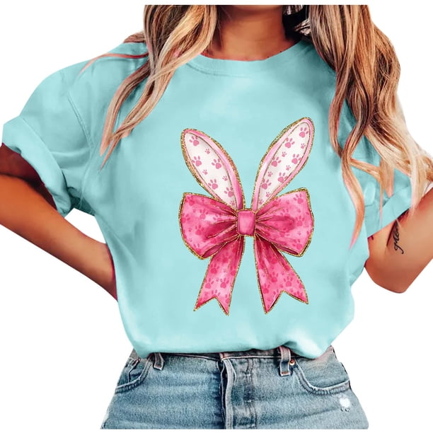Tops de Manga Corta de Verano para las Mujeres Imprimir Blusa de Cuello Redondo, Moda Ligera de Poliéster Spandex