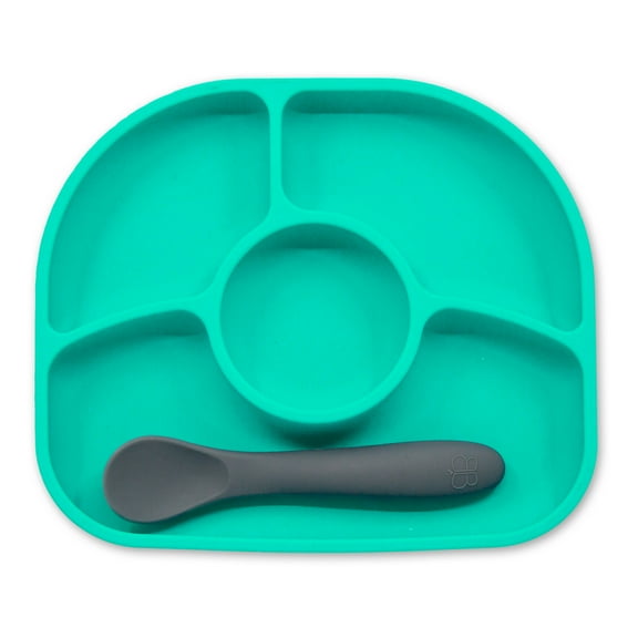 bblüv - Yümi ‒ Baby Plate and Spoon Set, Silicone, Aqua
