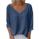 thumbnail image 1 of Vestidos Casuales Para Mujer, Blusas De Mujer De Moda Camiseta informal de lino liso con cuello en V para mujer, manga larga y cuello redondo, holgada, 1 of 7