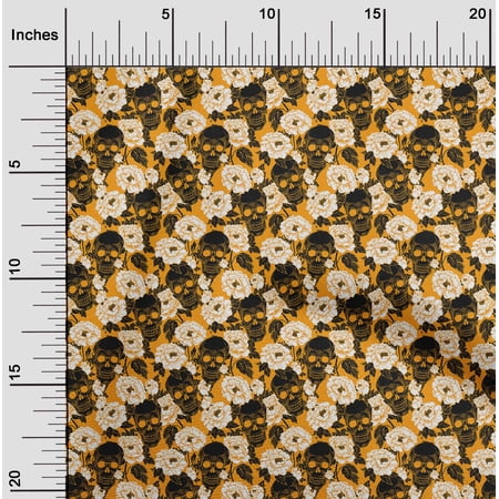 oneOone Cotton Jersey White Fabric Floral & Skull Quilting Supplies Print Sewing Fabric By The Yard 58 Inch Wide