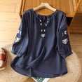 thumbnail image 6 of Cmfcve Tops for Women 2026 Cotton Linen T Shirts Retro Plus Size 3/4 Sleeve V Neck Embroidered Blouse, 6 of 6