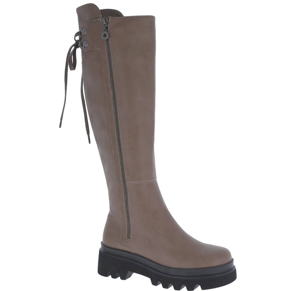 Women's Knee High Platform Boots Chunky Lug Sole Round Toe Side Zippers Riding Boot