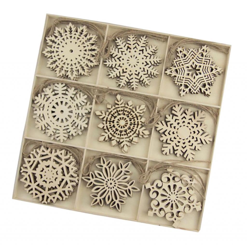 GUOOL Snowflake Christmas Wooden Slices Wooden Gift Tags Blank Wood Hanging Ornaments Cutouts Crafts with Twine Ropes for Kids Crafts Christmas Ornaments