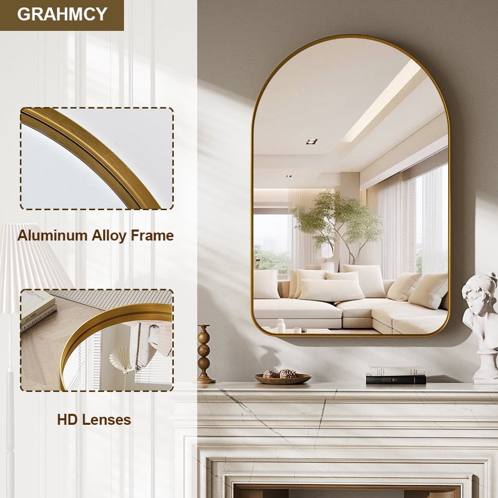 GRAHMCY 30"x20" Bathroom Vanity Rectangle Mirror With Deep Frame, Gold