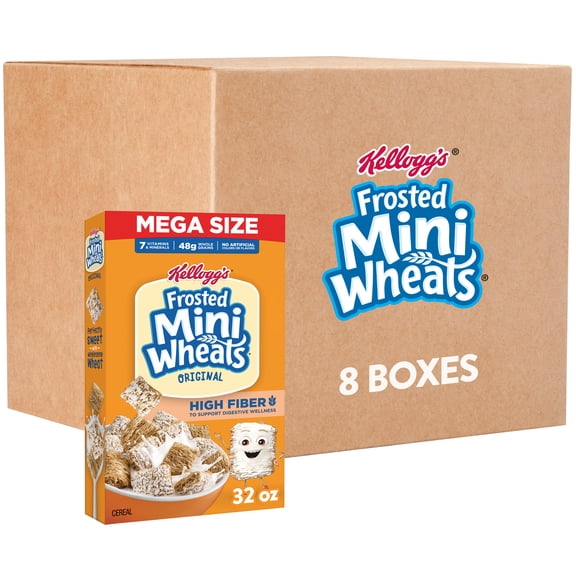(8 pack) Kellogg's Frosted Mini-Wheats Original Breakfast Cereal, High Fiber, Mega Size, 32  oz