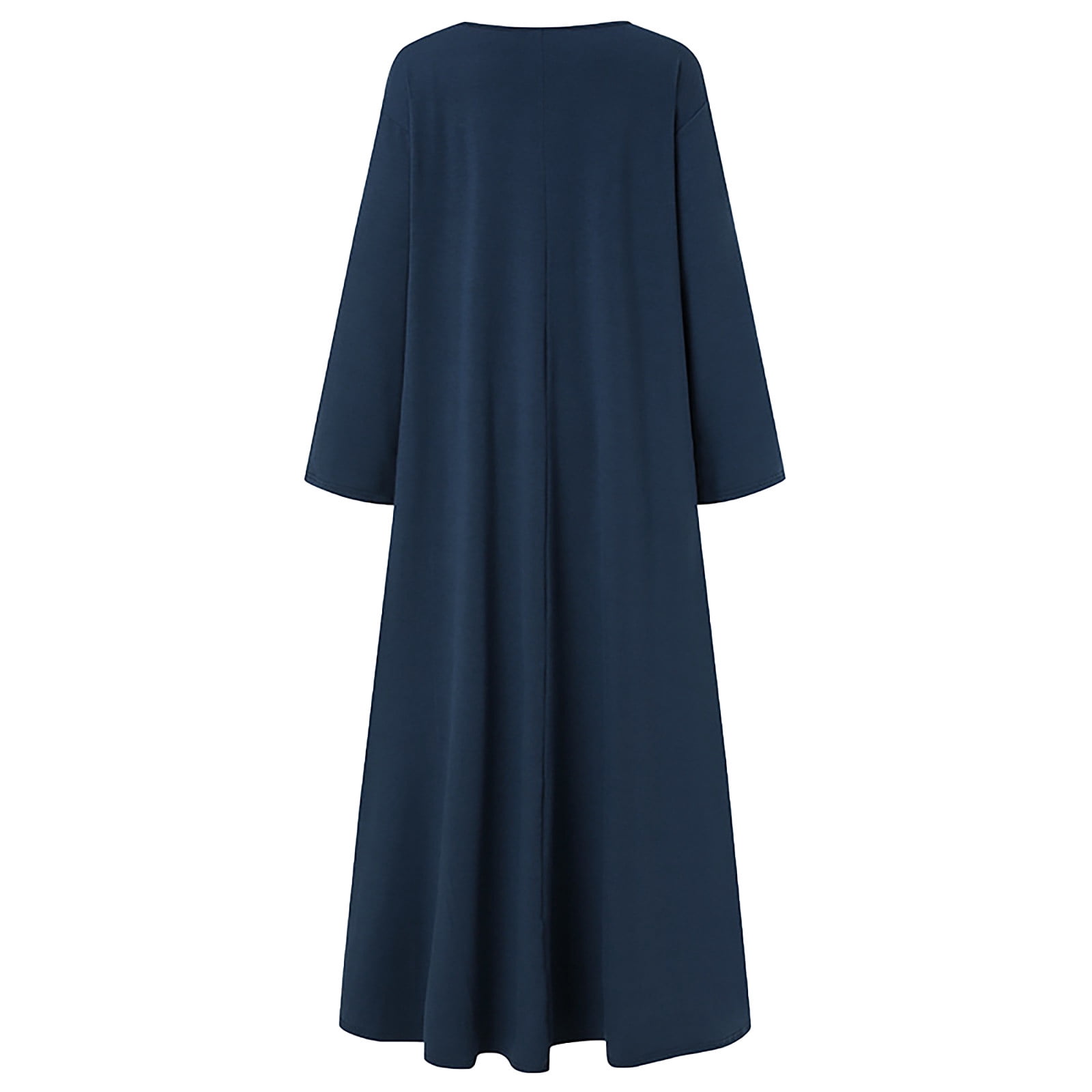 JGGSPWM Women's Long Sleeve Cotton Maxi Dress V Neck Side Pockets Casual Plus Size Daily Vacation Dresses Navy L
