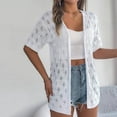 thumbnail image 2 of XuJwPNcy Women's Crochet Open Front Cardigan Half Sleeve Soft Oversized Knitted Sweater Outerwear Cover up Coat, 2 of 7