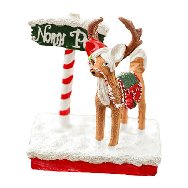 Adorno de señal de carretera de nieve, figura de alce de resina navideña, miniestatua de escritorio de cocina en miniatura, pequeña y linda estatua