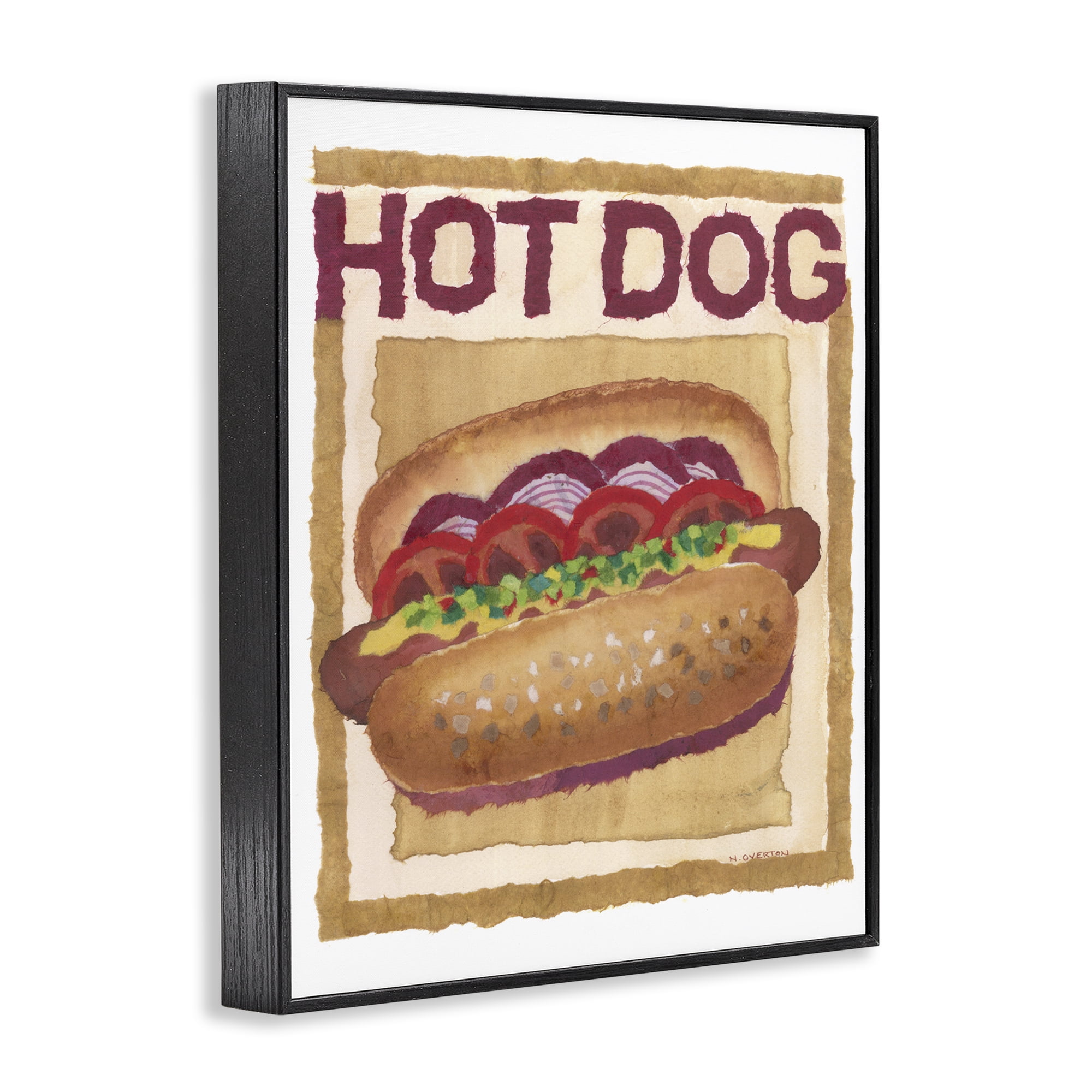 Stupell Industries Traditional Hot Dog Food & Beverage Painting Black Framed Art Print Wall Art, 11 x 14