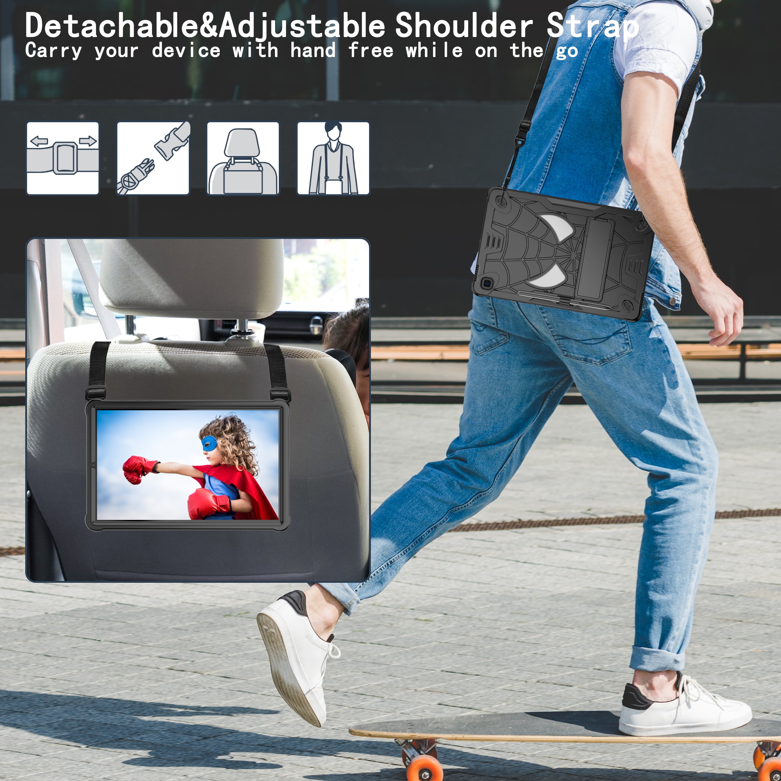 Dteck for iPad Air 5th/4th Gen Case iPad Pro 11 Case 2022/2021/2020/2018 with Pencil Holder, Heavy Duty Hybrid Shockproof Rugged Kids Case with Kickstand Crossbody Shoulder Strap,Black