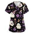 thumbnail image 2 of LNZGNM Halloween Women's Scrub Top V-neck Short Sleeve with Utility Pockets and Roomy Fit Clinical Duty Shift Work,Purple (XXL), 2 of 5