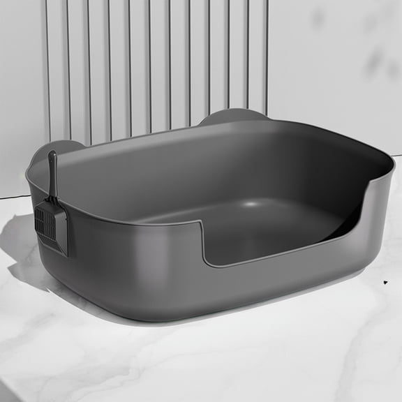 BingTong Anti-Splash High-Side Pet Litter Box, Anti-Splash Pet Toilet, Thickened Toilet With Scoop Pet Supplies,Semi-Enclosed Lots More Room for Your Cats 16*11*6In Gray