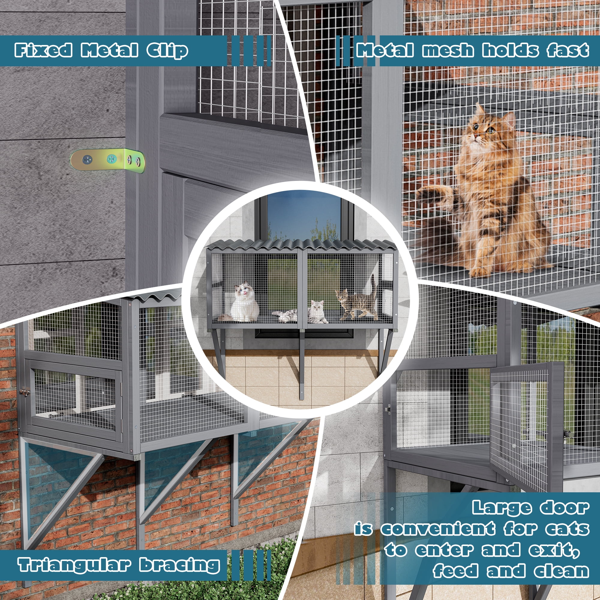 Haverchair Catio Cat Window Perch Outdoor, 360° Catio Cat Enclosure Window for Indoor Cat with Waterproof Roof, Cat Window Box with Metal Mesh Cat Door for Sunbathing, Napping, Overlook