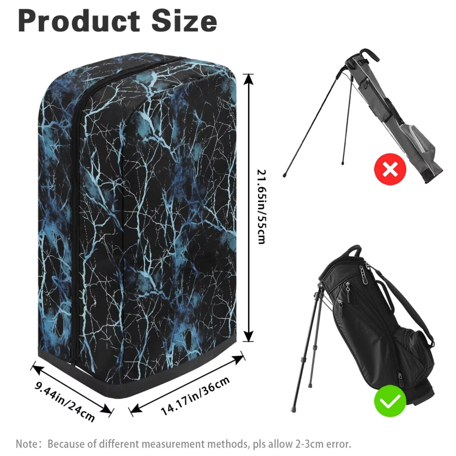 Chririnla Blue Camo Hunting Forest Portable Golf Bag Dust Cover Waterproof Universal Fit for Stand Cart Tour Bags with Snap Button Zipper