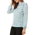 thumbnail image 4 of Allegra K Women's Side Bow Tie Neck Long Sleeve Floral Ruffled Blouse, 4 of 6