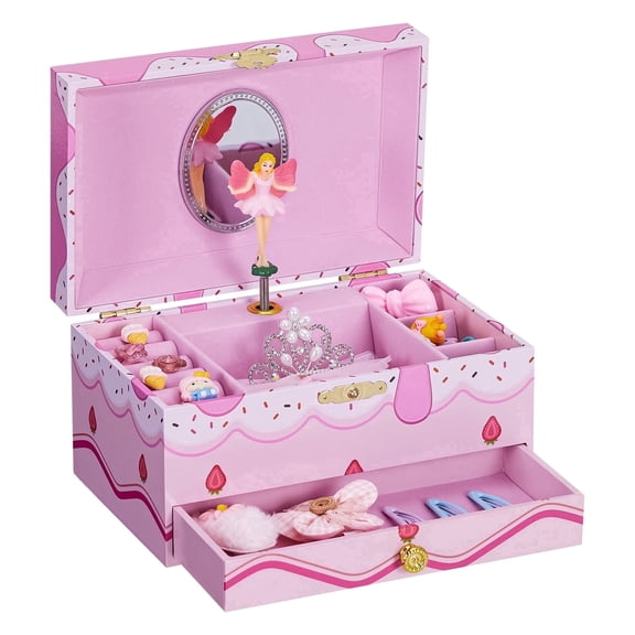 Enogets Music Jewelry Box for Girls, Pink Music Box with Spinning Fairy, Waltz of Flowers Song, Gift Idea for 3 Year Age