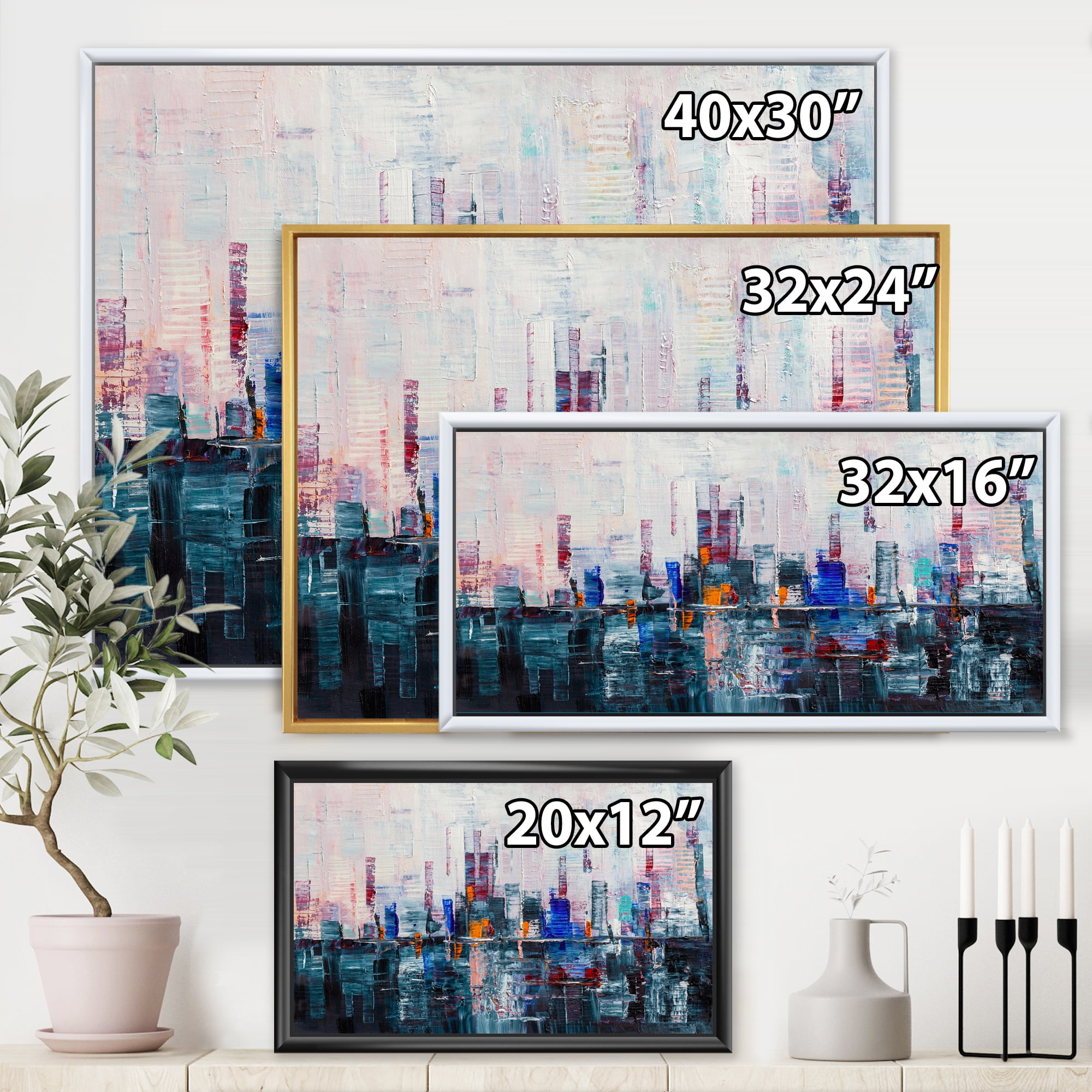 Designart 'Modern Abstract City Skyscrapers' Modern Framed Canvas Wall Art Print