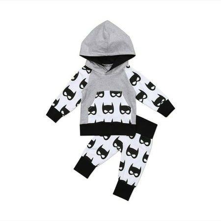 Fashion Newborn Kids Baby Boy Hooded Tops Pants Batman Outfits Set Clothes 0-5T