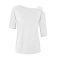 thumbnail image 5 of Ruyang Summer Shirts for Women Women's Summer Solid Color Casual One Shoulder Strap Short Sleeve T Shirt Stripe Tee, 5 of 6