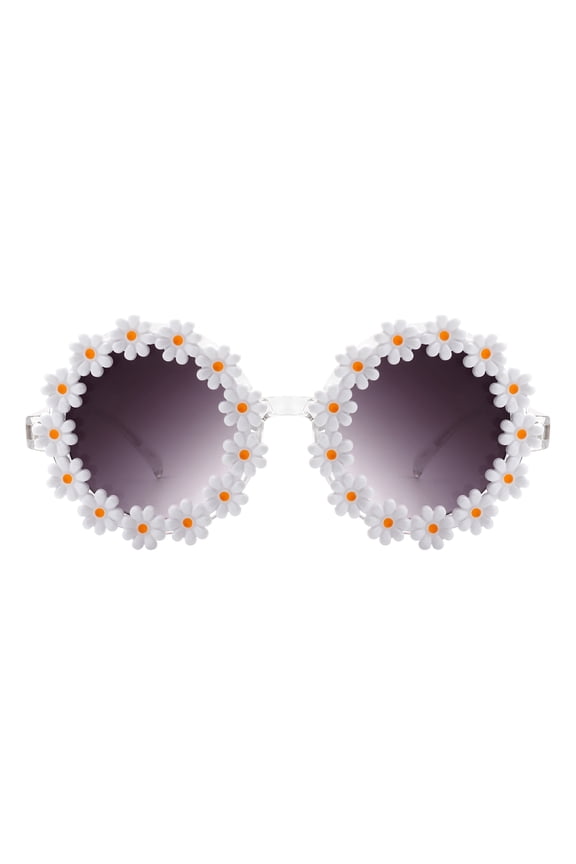 White Daisy Flower Sunglasses Round Oversized Festival Floral Shades UV 400