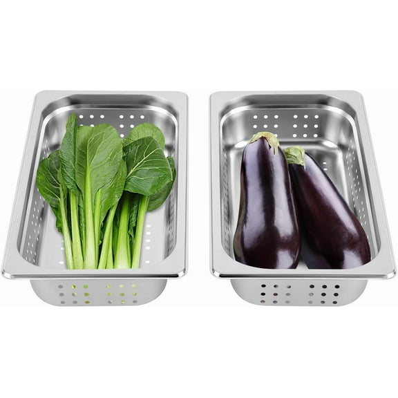 2 Pcs Full Size Hotel Pan with Lid Set,Anti-Jam Perforated Stainless Steel Steam Table Pan, Hotel Pan Cover Restaurant Supplies for Kitchen, Steam Table Tray (1/3 2Inch)