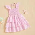 thumbnail image 4 of Ugoldhm Girls Chiffon Plaid Tiered Dress Flutter Sleeves Ruched Waist Summer A-Line Dress for Ages 2-8 Years, 4 of 5
