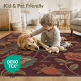 thumbnail image 4 of ODIKA 9'x12' Rich Burgundy Bohemian Flora Fauna Washable Area Rug Whimsical Nature-Inspired Design for Master Suite, California King, Under Bed, Non-Shedding, Easy Care, 4 of 7