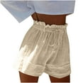 thumbnail image 2 of Crunowin Linen Shorts for Women, Pleated Summer Short with Drawstring Soft and Breathable Home Shorts Khaki XL, 2 of 5