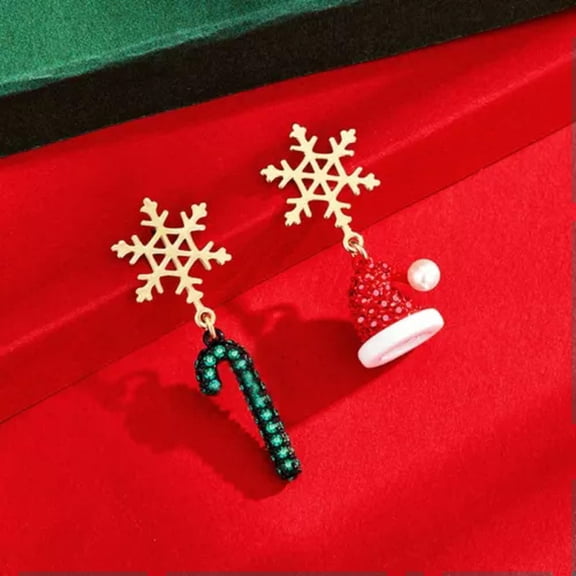 GKNET Christmas Tree Snowflake Bowknot Stud Earrings Women Xmas Party Delicate Jewelry Gift New-Christmas Hat Crutch