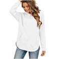 thumbnail image 5 of Long Sleeve Pullover Sweatshirt for Women Solid Drawstring Hoodie Front Kangaroo Pocket Curved High Low Hem Loose Spring Fall Winter Casual Tops, 5 of 6