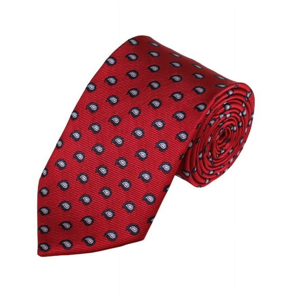 Grey, Black And Crimson Red Paisley Woven Necktie