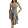 thumbnail image 4 of xiaxaixu Femmes hors-Épaule Robe d'Été Irrégulière Couleur Unie Sans Manches Robe de Soirée Ruché Streetwear de Plage, 4 of 9