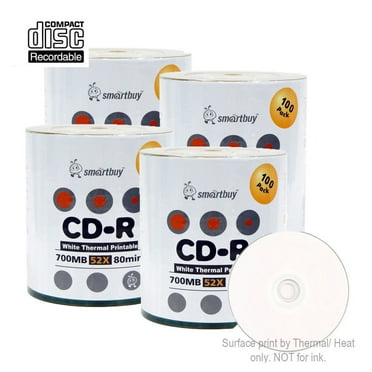 Smartbuy 100 Pack 52X CD-R 700MB 80Min White Inkjet Hub Printable Recordable Disc for Data ...