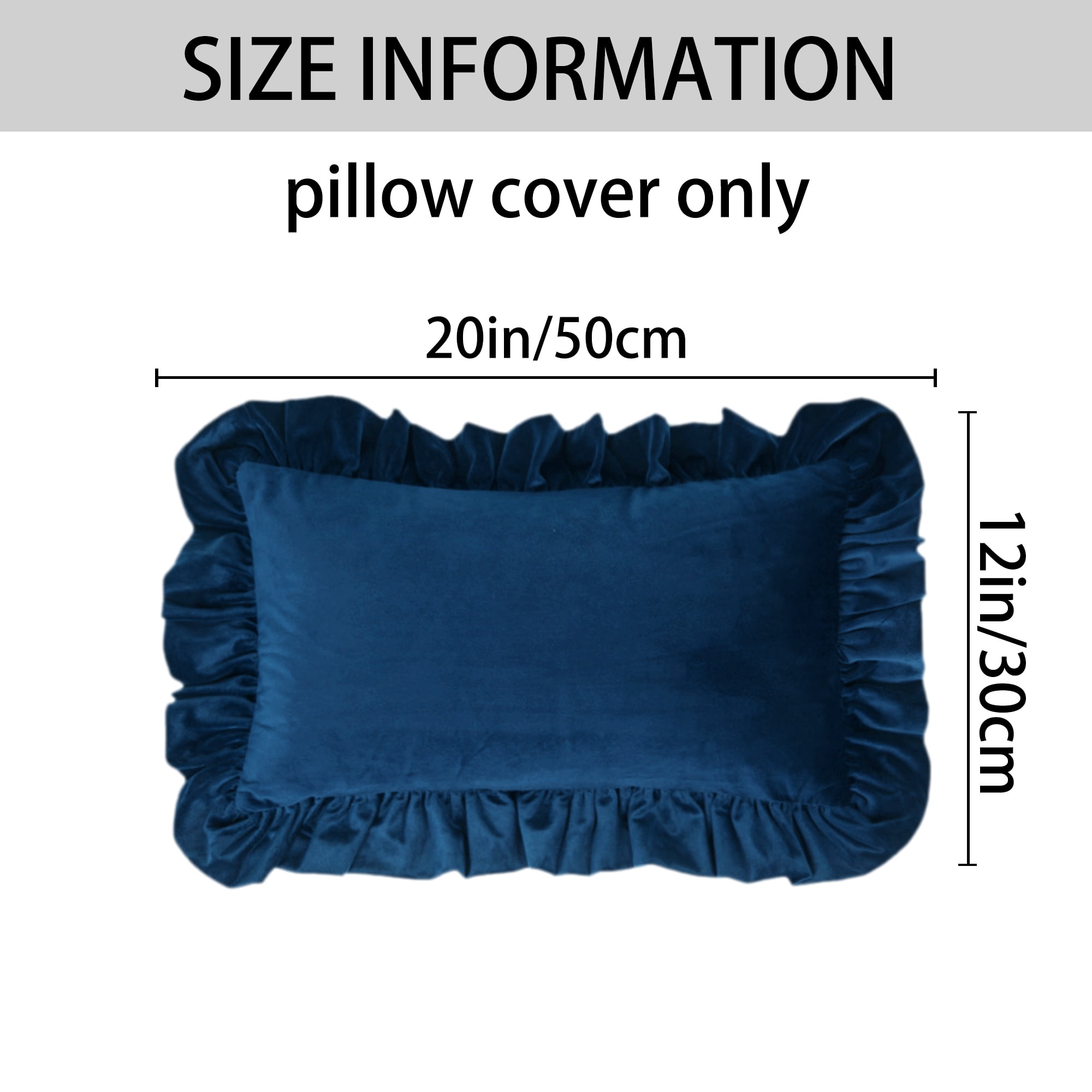 Unique Bargains 2 Pcs Scalloped Square Throw Pillow Covers Navy Blue 12" x 20"/18" x 18"