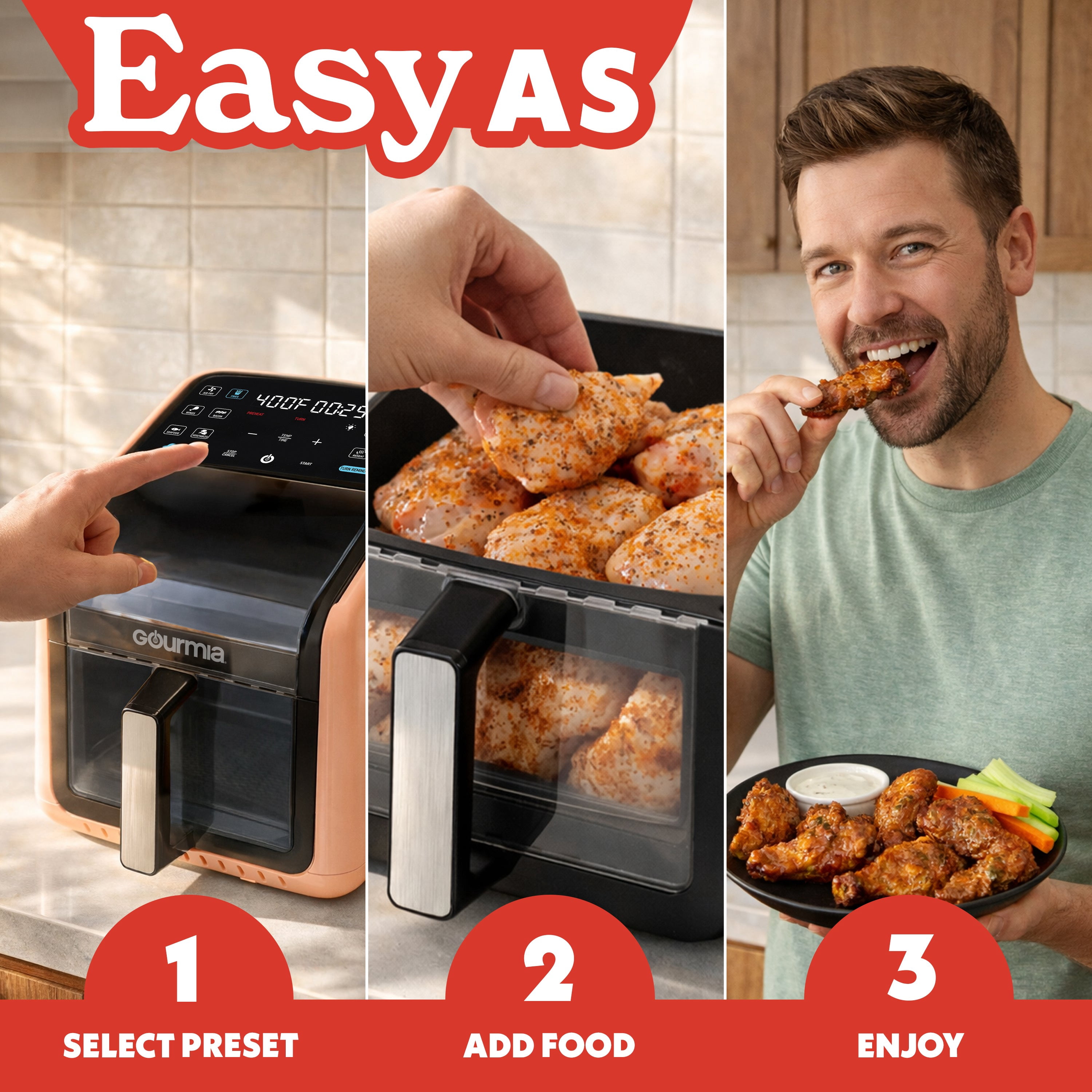 Gourmia Panorama 7-QT Digital Air Fryer with Panoramic View, Holographic Display, & 12 Presets, Peach