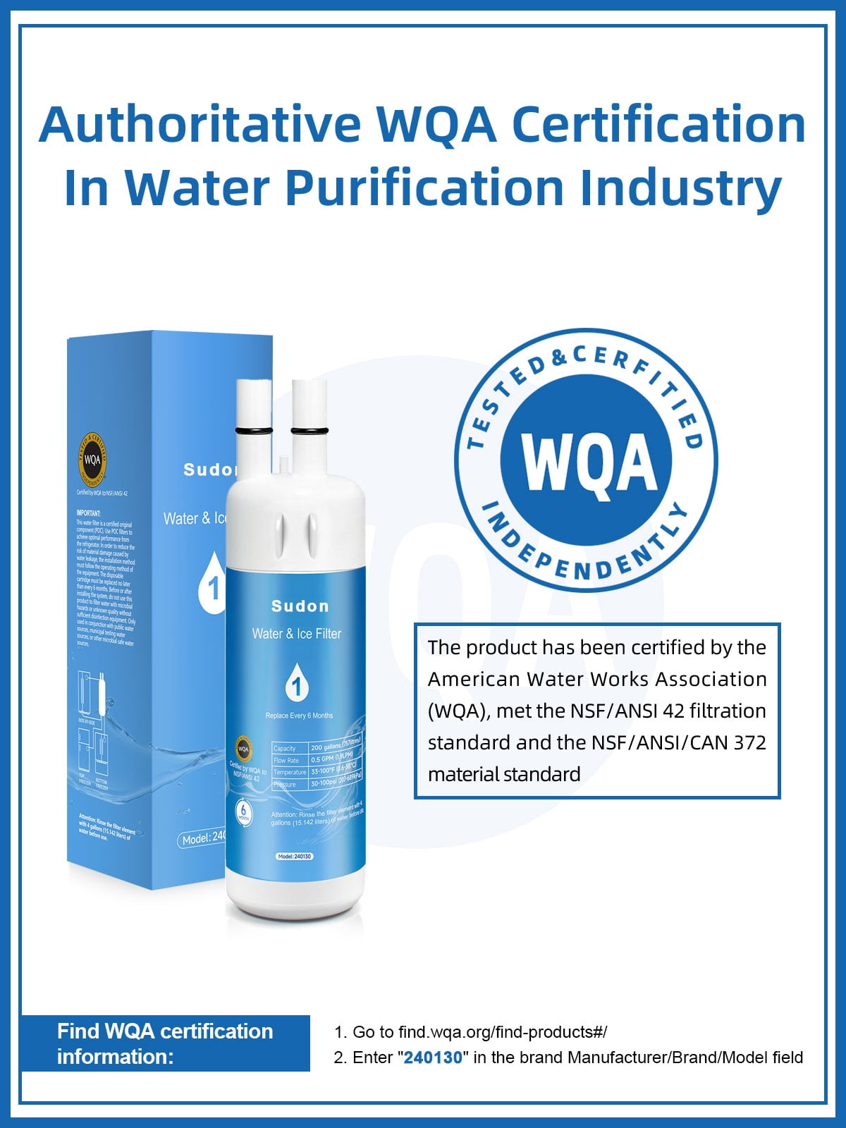 Sudon EDR1RXD1 Water Filter 1 Compatible with Whirlpool Refrigerator Everydrop 1 W10295370A W10295370 WHR1RXD1 Replacement for Kenmore 46-9081 46-9930 P5WB2L P8RFWB2L P8WB2L P4RFWB Ice Filters 3-Pack